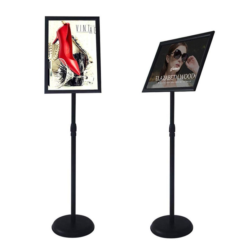 YDisplay Adjustable Sign Holder Stand with Base 11x17inches Aluminum Snap Open Frame Pedestal Sign Stand,Vertical and Horizontal View Sign Displayed, Round Base for Church Shool Office,Black - Image 1